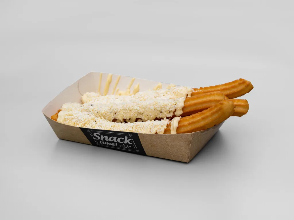 Churros mit weißer Schokolade und Rafaello-Topping